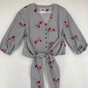 Flores Floral Embroidered Top Blouse Size S